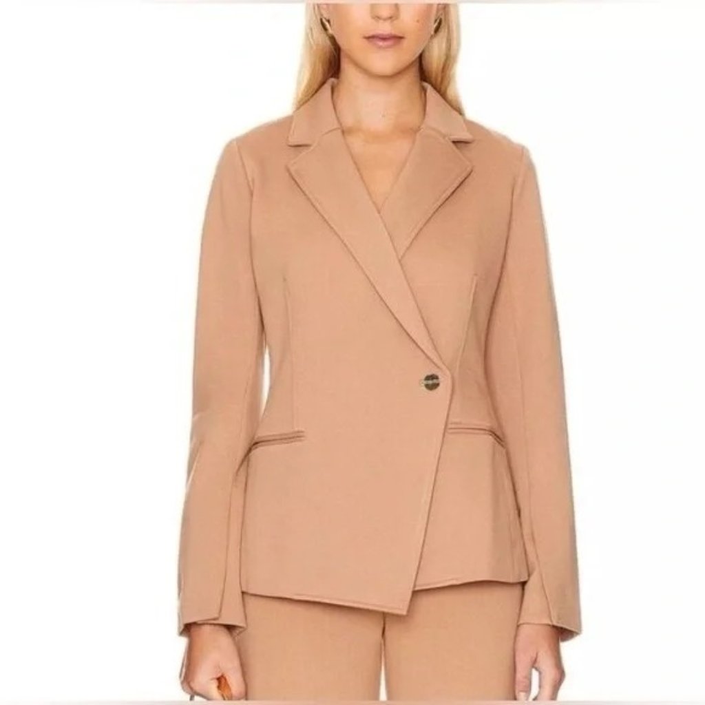 Spanx Perfect Asymmetrical Tailored Blazer Toffee Preppy Stretch Sz M